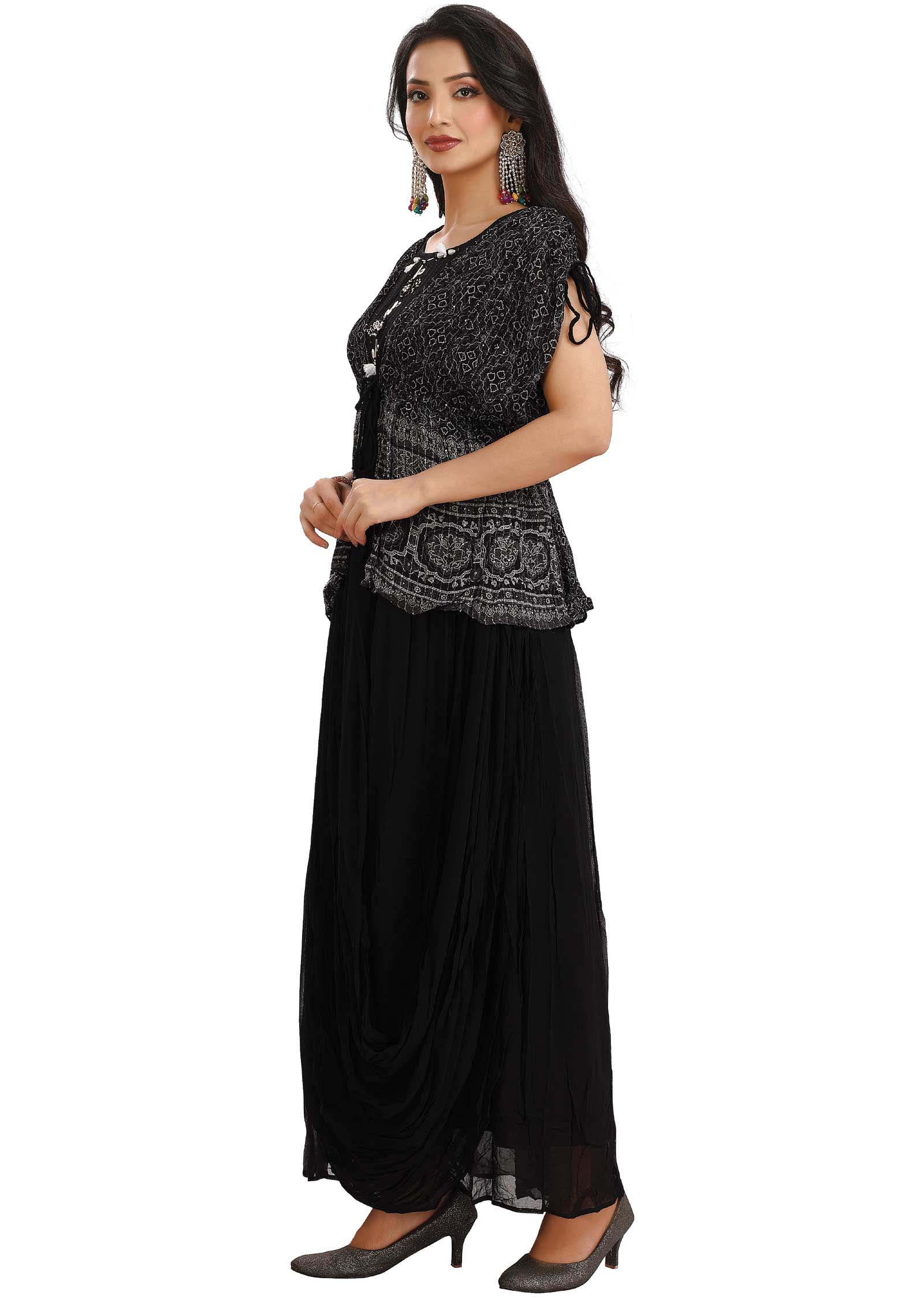 Black Georgette Embroidered Fusion/Indo-Western Set