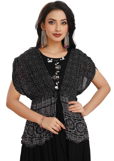 Black Georgette Embroidered Fusion/Indo-Western Set