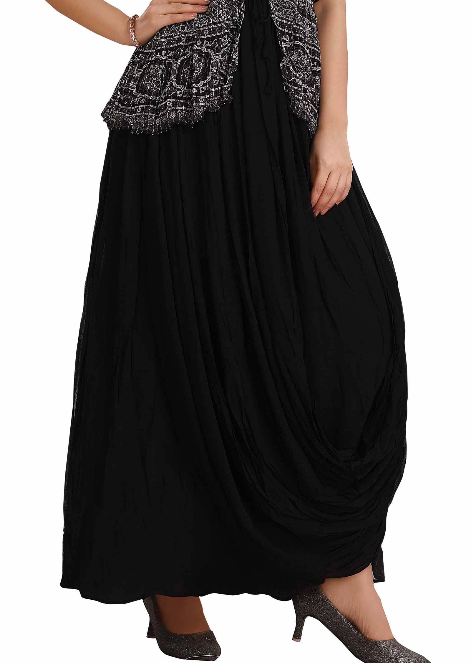 Black Georgette Embroidered Fusion/Indo-Western Set