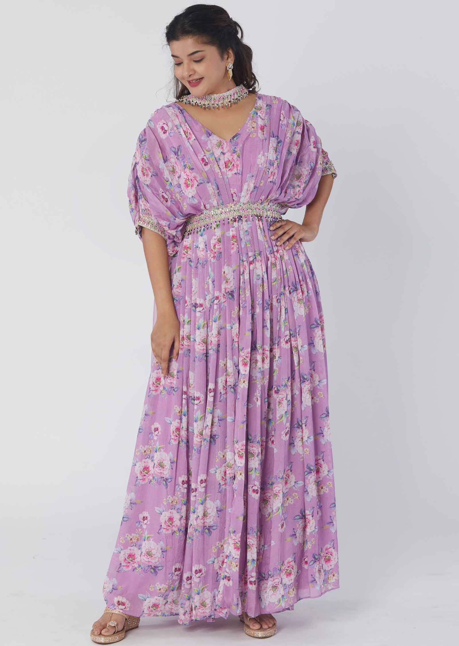 Light Purple Chinnon Printed Gowns