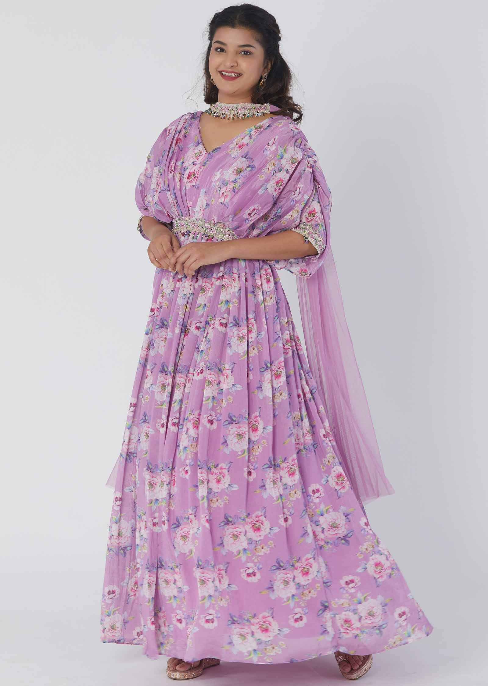 Light Purple Chinnon Printed Gowns