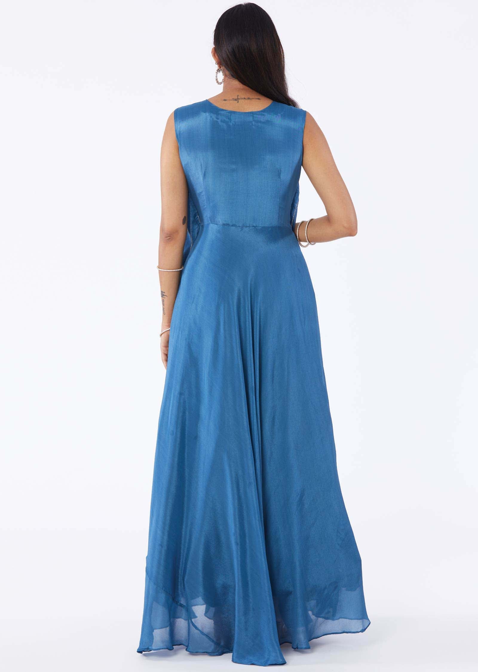 Bluish Grey Chinnon Embroidered Gown