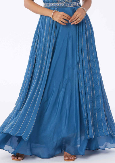 Bluish Grey Chinnon Embroidered Gown