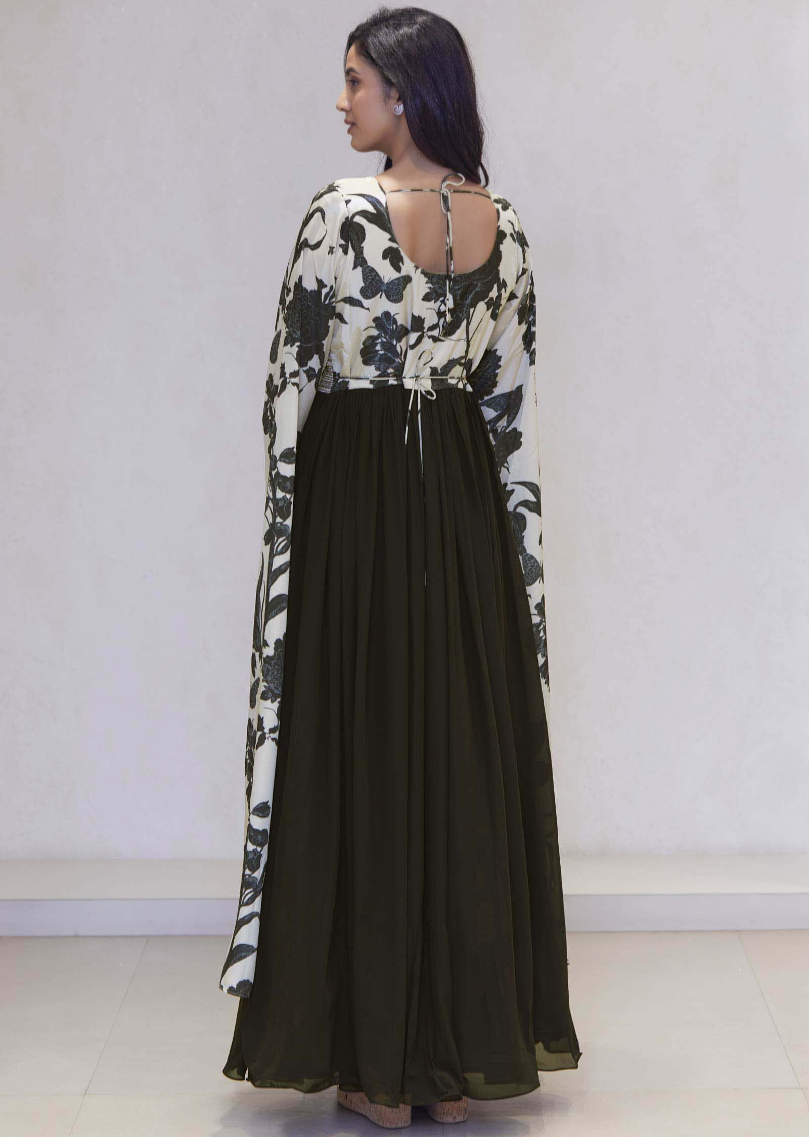Black /Beige Crepe/Georgette Printed Gown