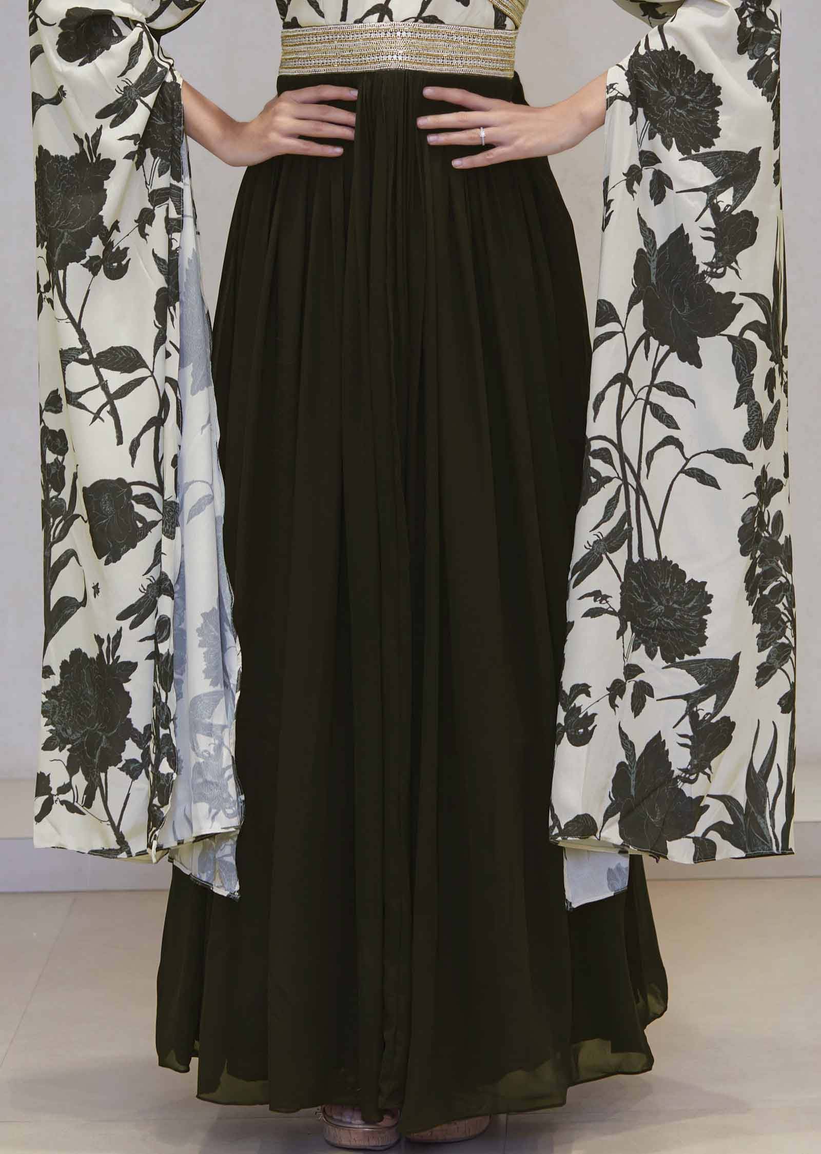 Black /Beige Crepe/Georgette Printed Gown