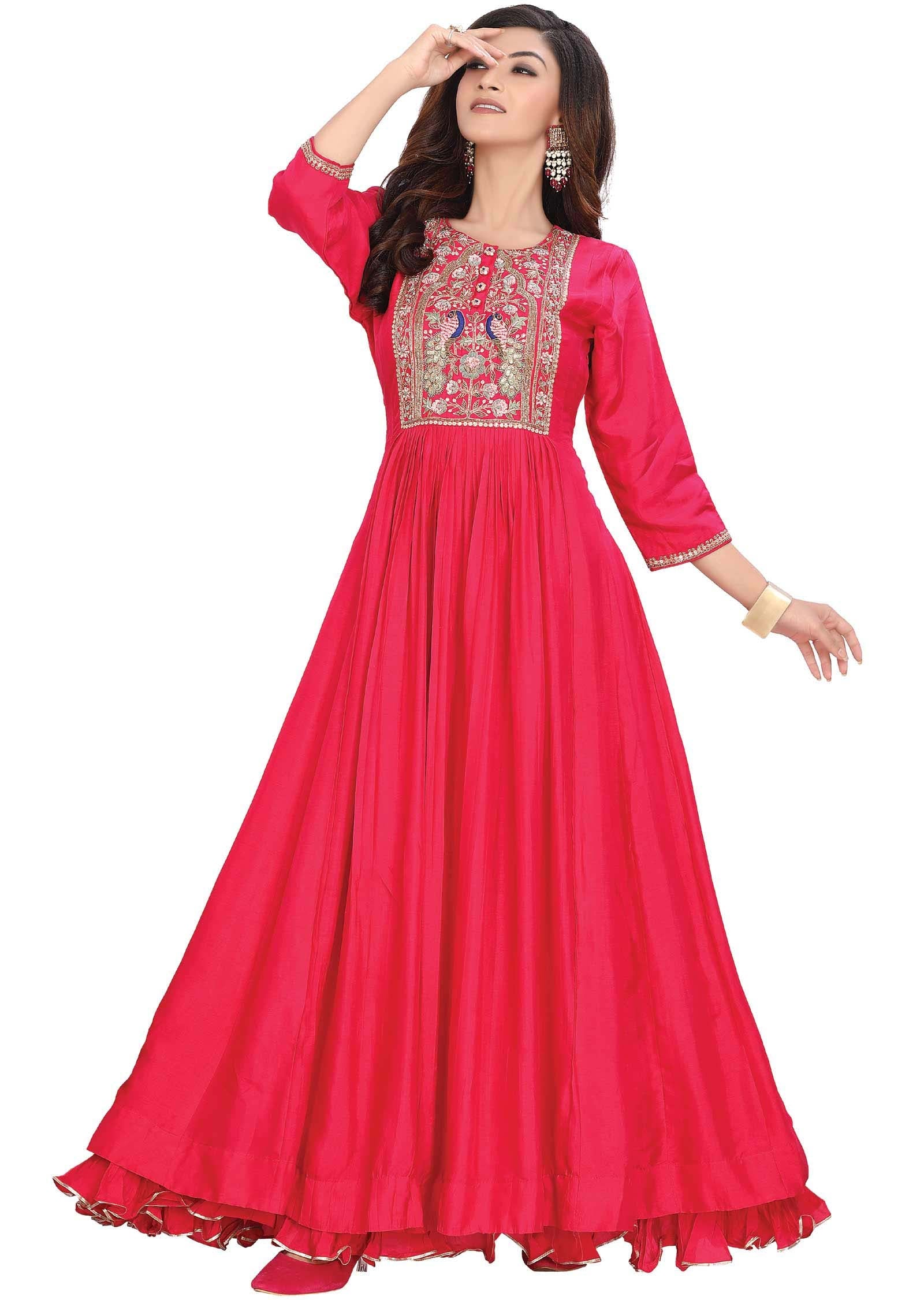 Rani Pink Silk Zardosi & Embroidered Gown