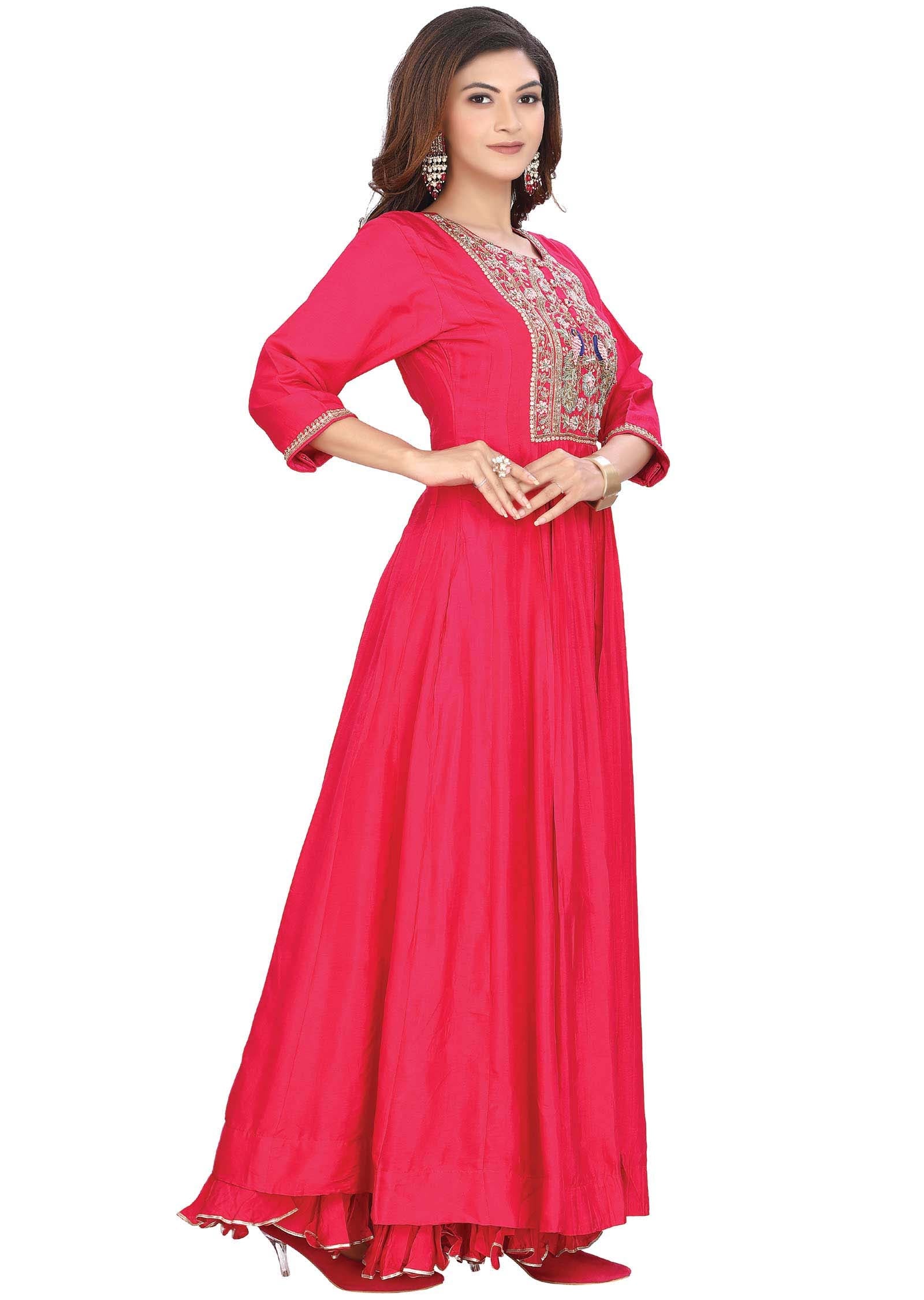 Rani Pink Silk Zardosi & Embroidered Gown