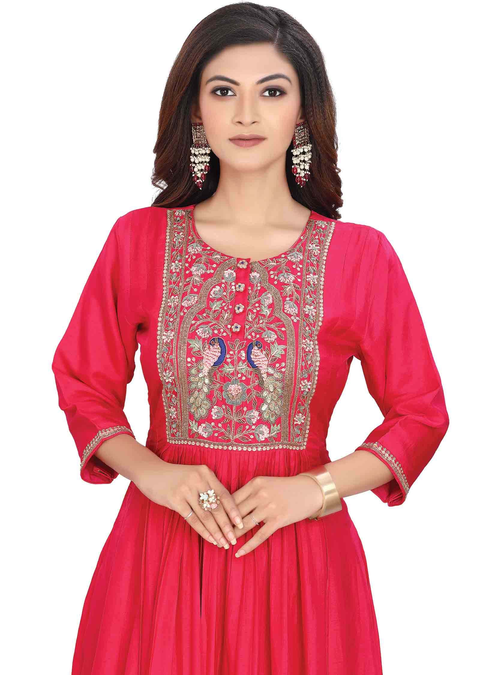 Rani Pink Silk Zardosi & Embroidered Gown