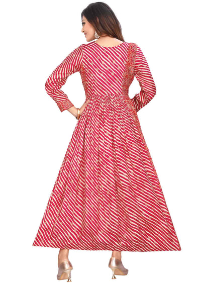 Pink & Red Banaras Printed Gown