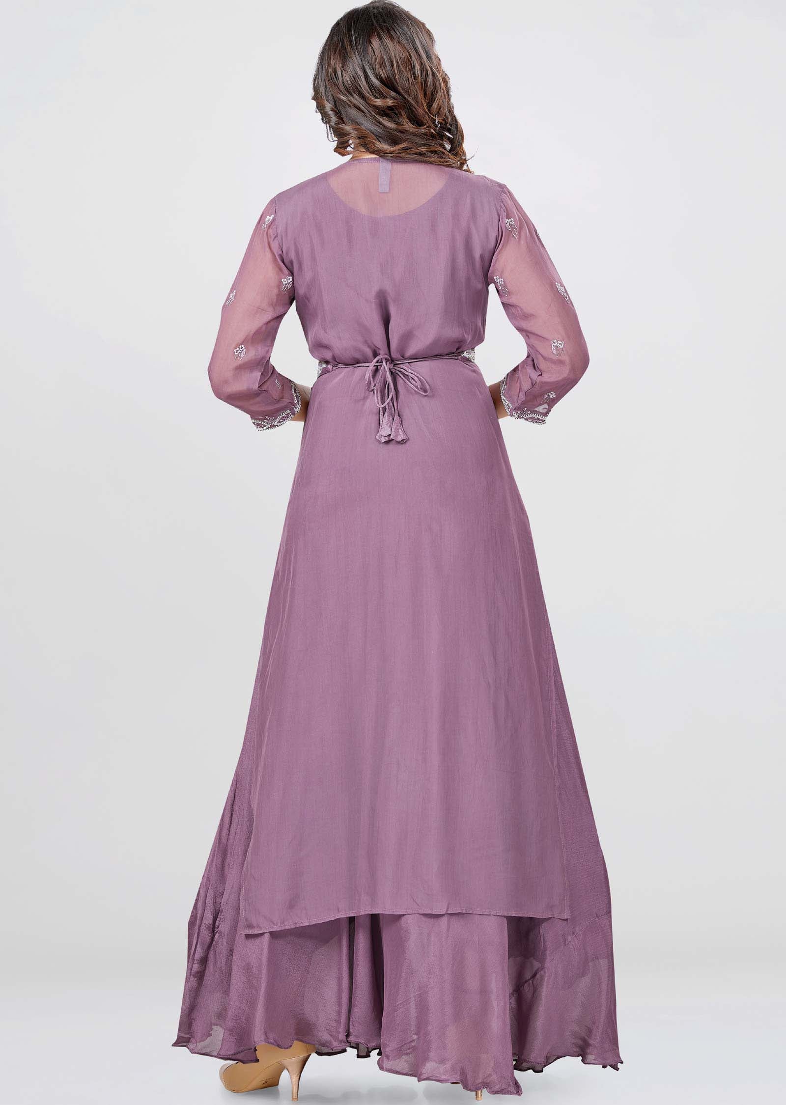 Mauve Pink Chinnon Zardosi & Embroidered Gown