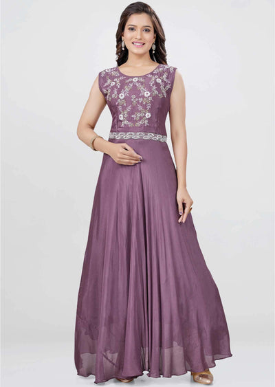 Mauve Pink Chinnon Zardosi & Embroidered Gown