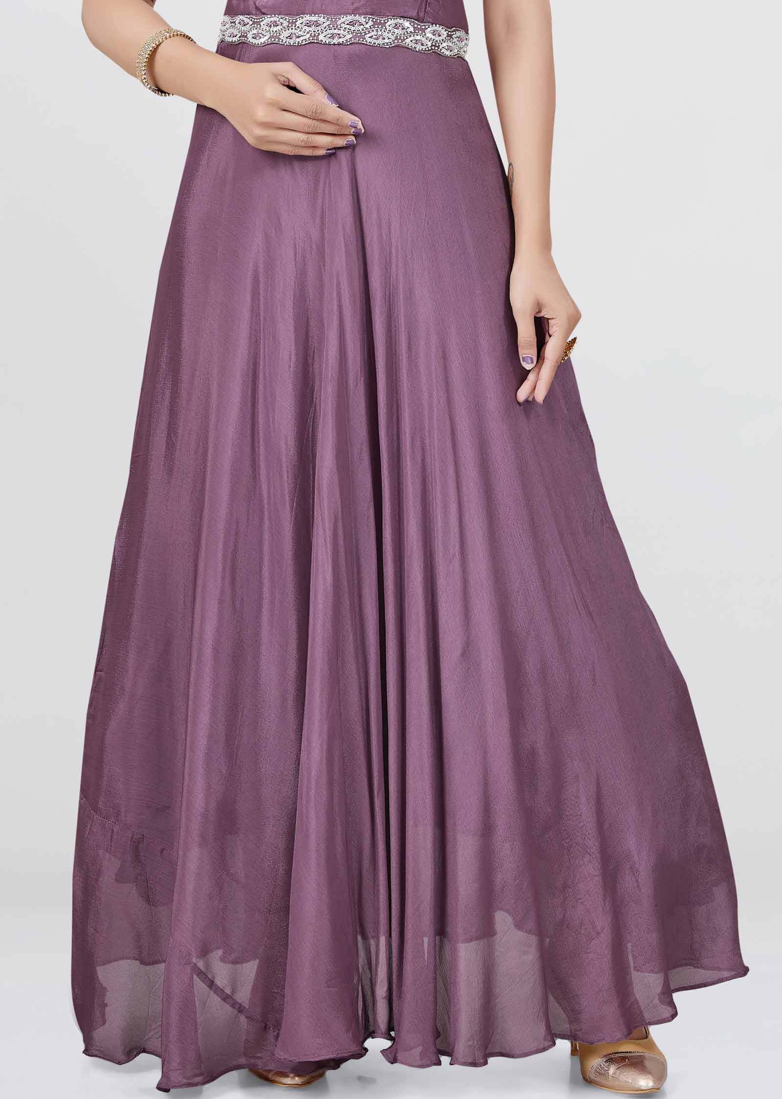 Mauve Pink Chinnon Zardosi & Embroidered Gown