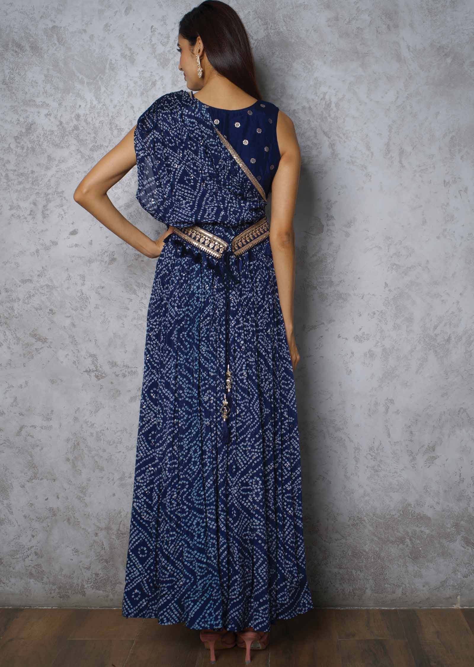 Navy blue Chinnon Printed Gown