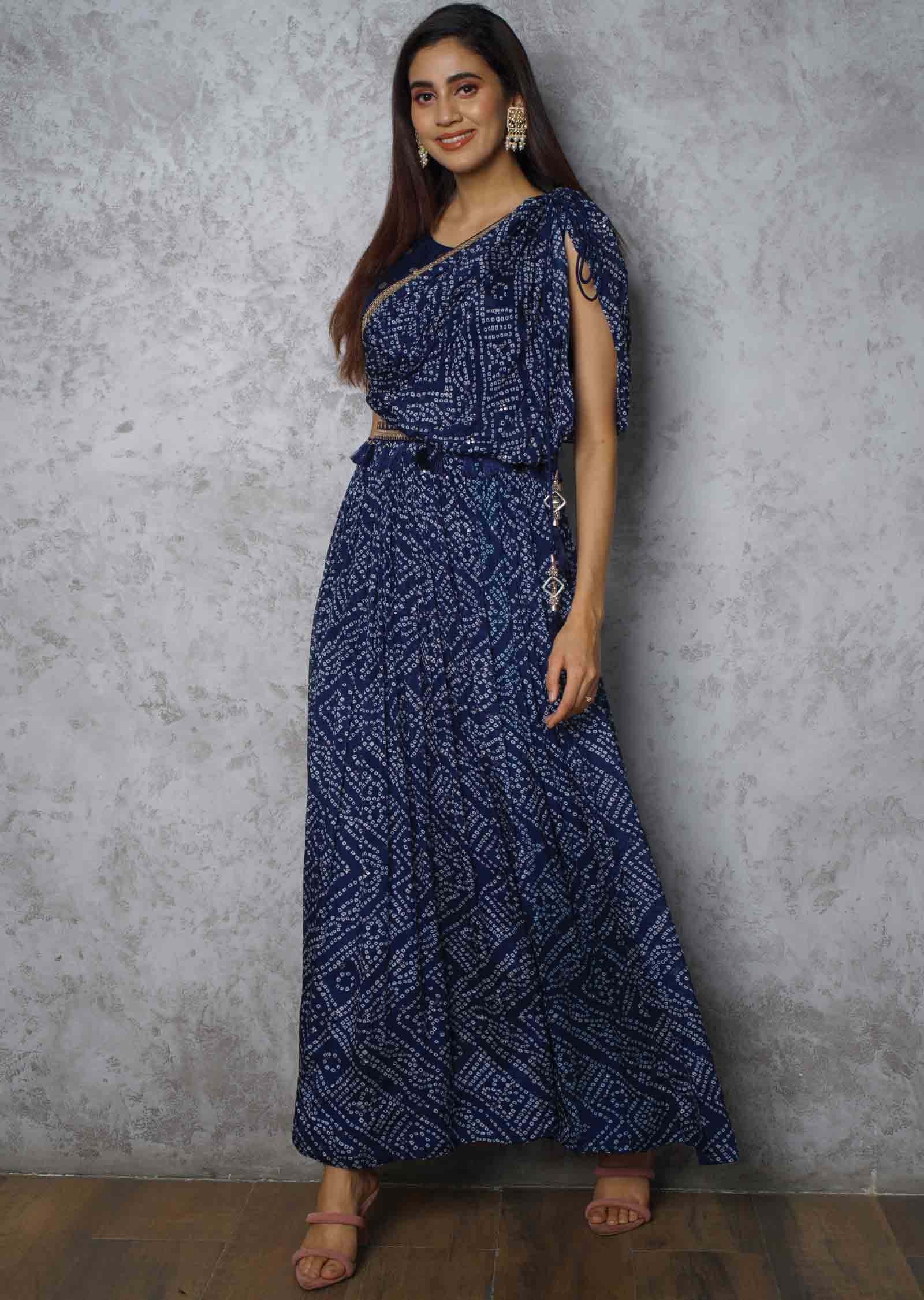 Navy blue Chinnon Printed Gown