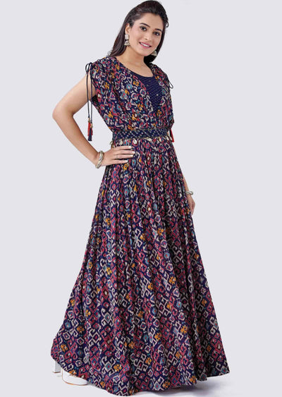 Navy Blue Banaras Georgette Sequins Gown