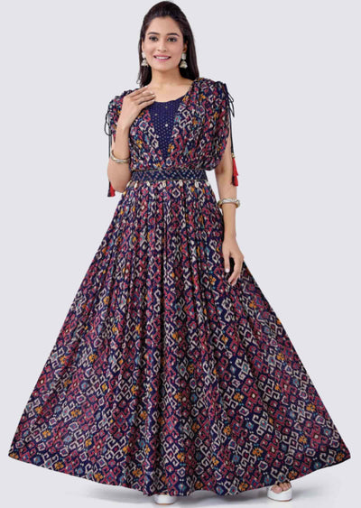 Navy Blue Banaras Georgette Sequins Gown