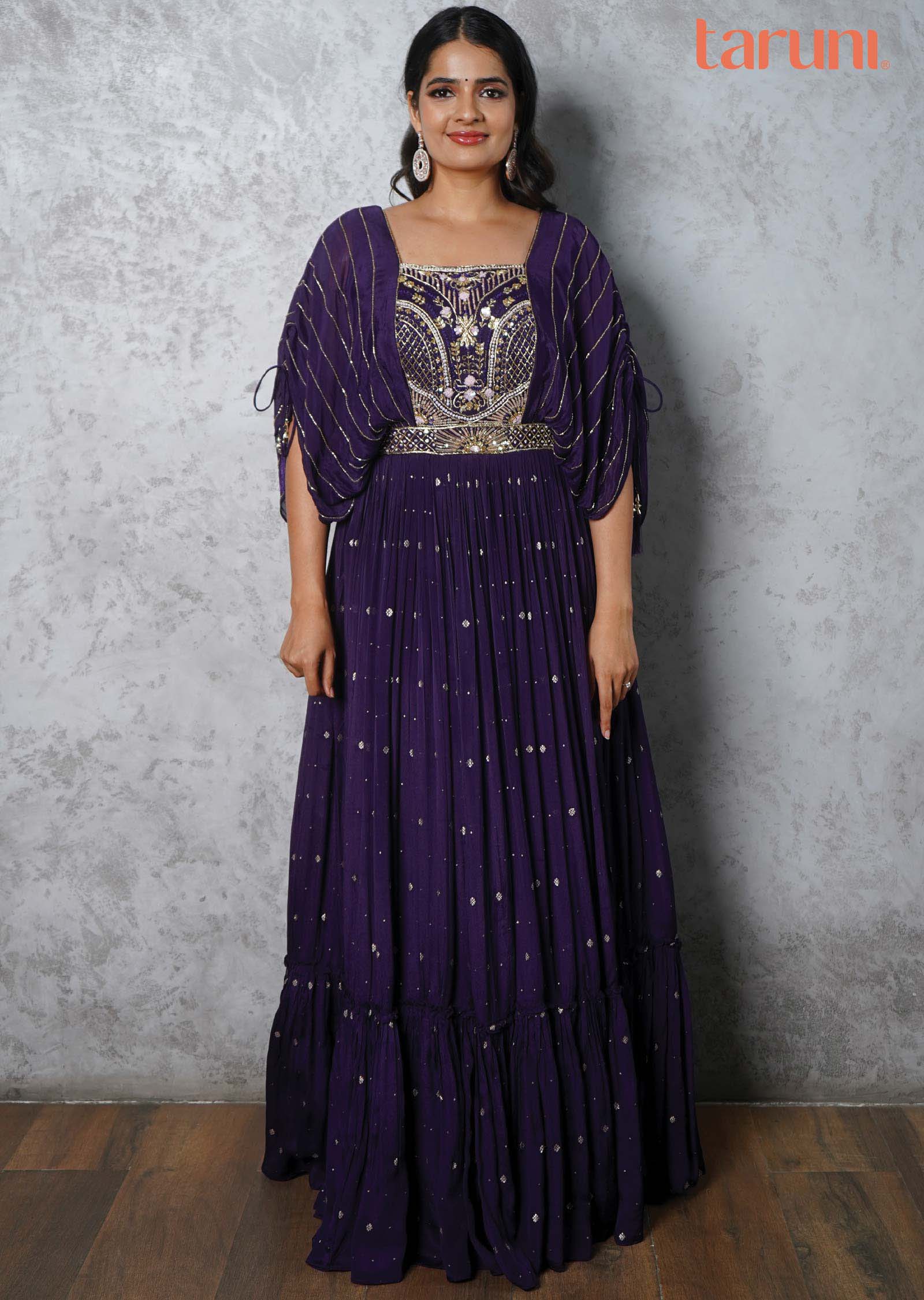 Purple Banaras Chinnon Embroidered Gown