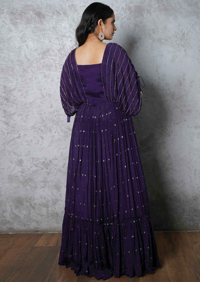 Purple Banaras Chinnon Embroidered Gown