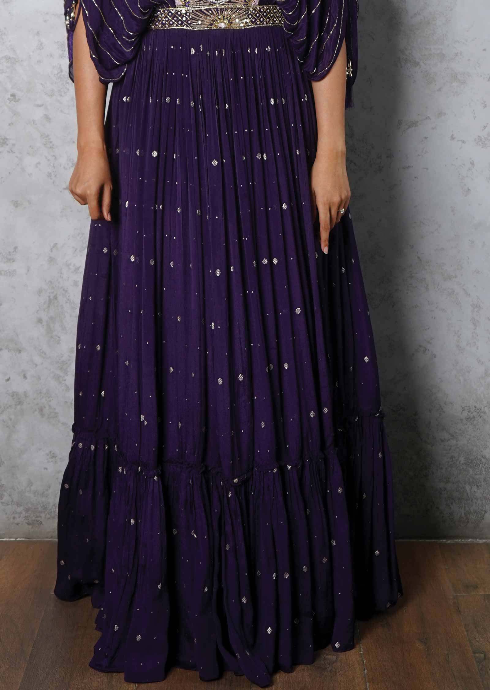 Purple Banaras Chinnon Embroidered Gown