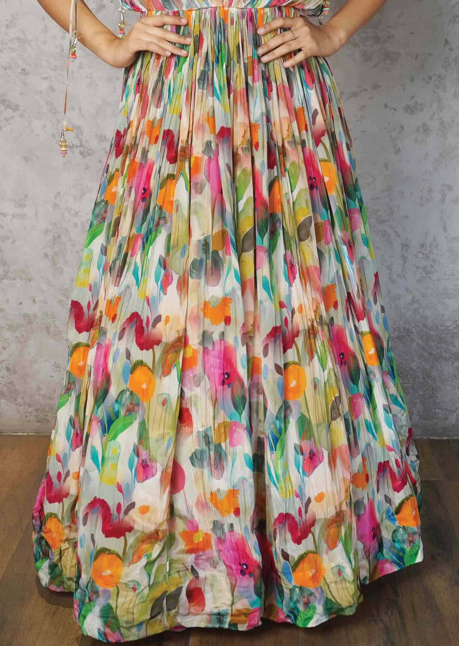 Beige & Multi Chinnon Zardosi & Embroidered Gown