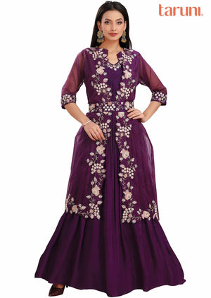 Purple Silk Embroidered Gown