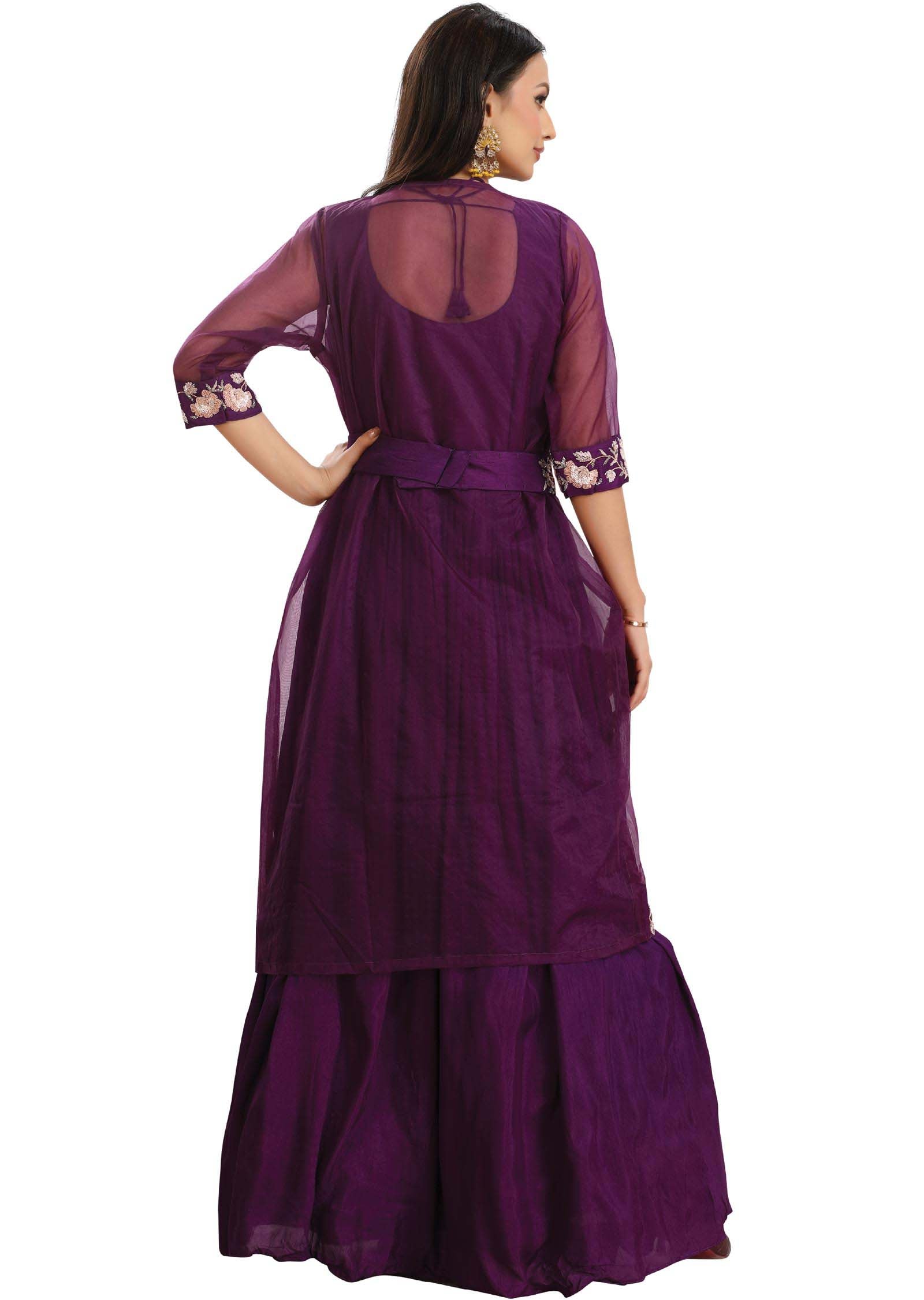 Purple Silk Embroidered Gown