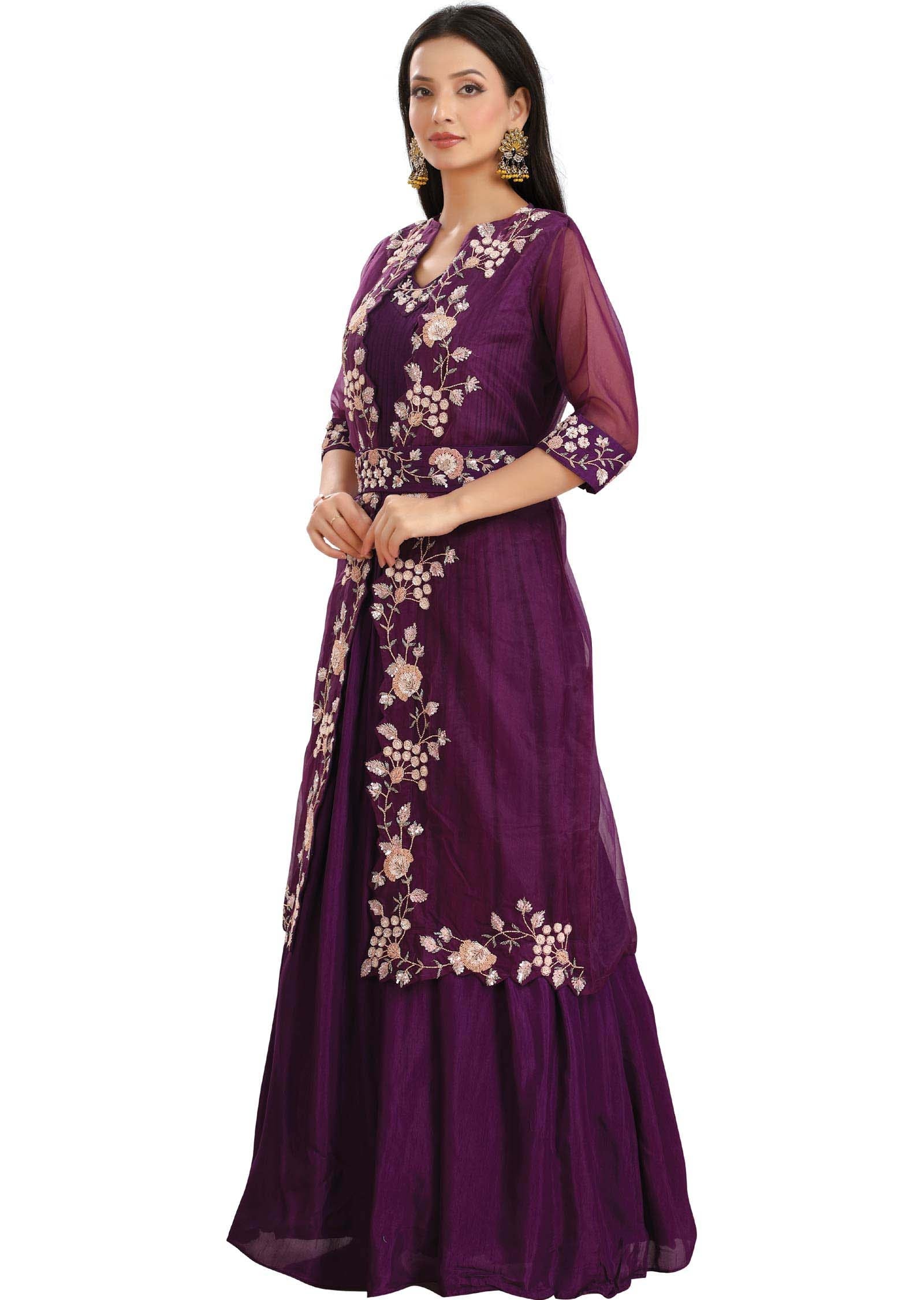 Purple Silk Embroidered Gown