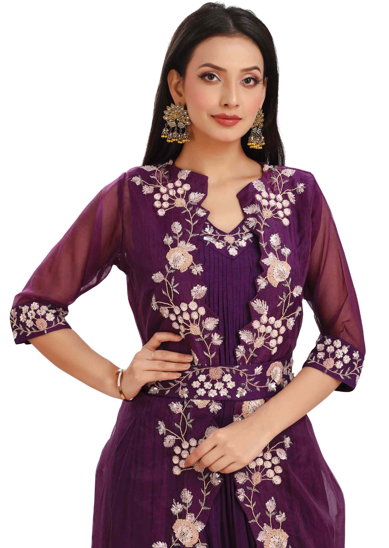 Purple Silk Embroidered Gown