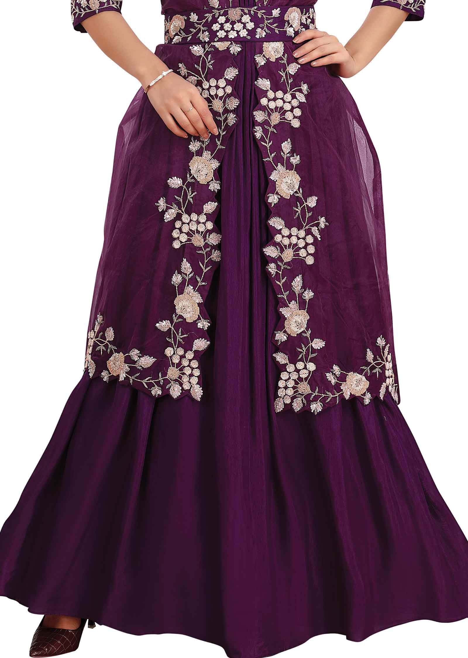 Purple Silk Embroidered Gown