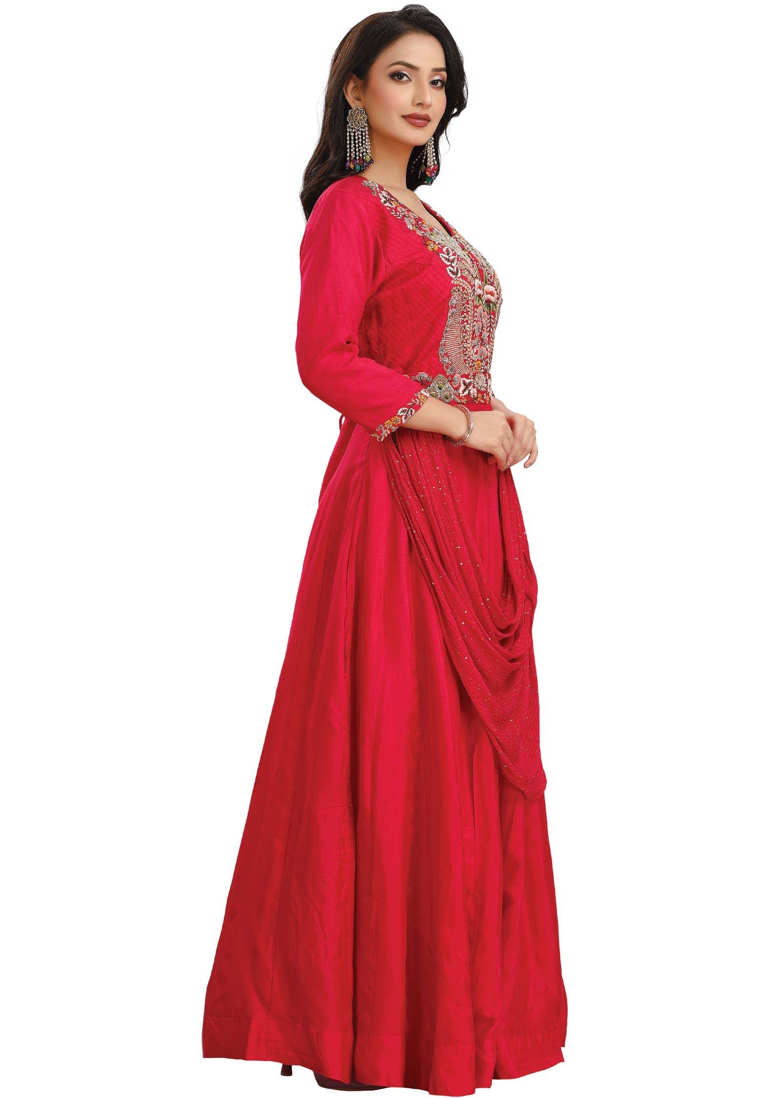 Rani Pink Silk Embroidered Gown