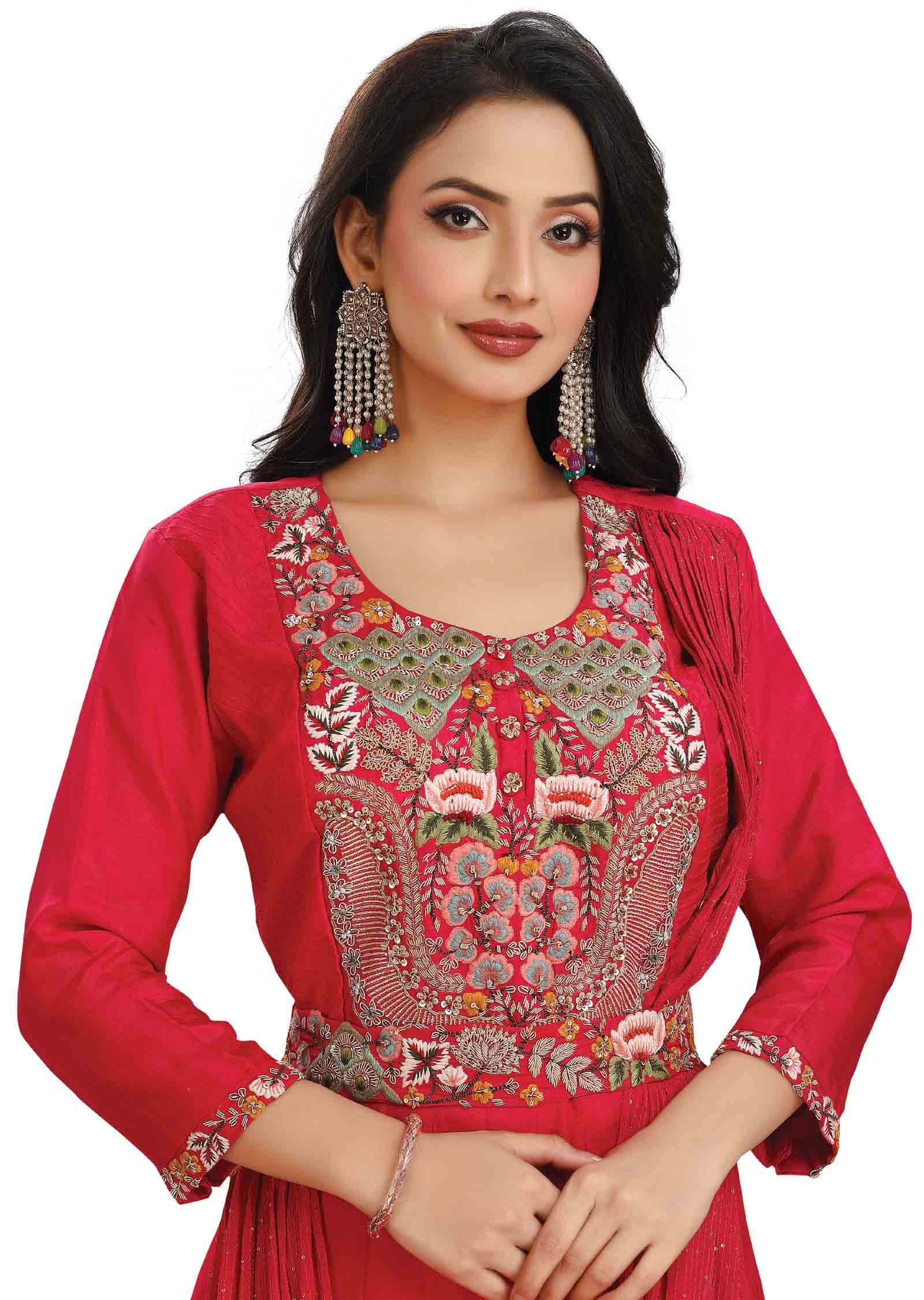 Rani Pink Silk Embroidered Gown