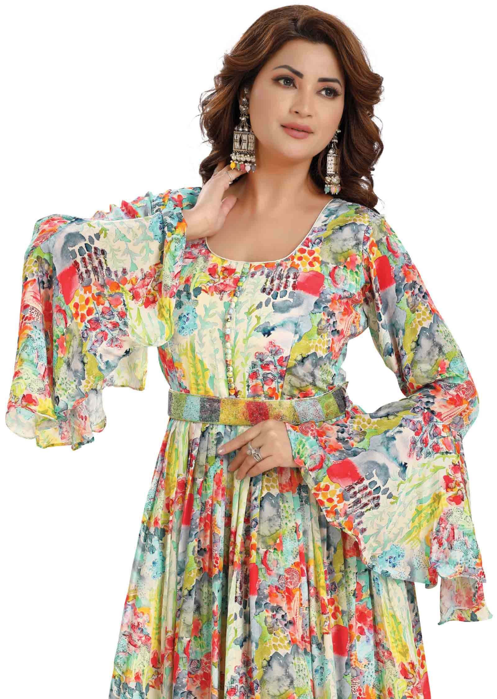 Multi Color Crepe Printed Gown