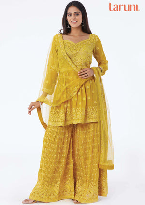 Mustard Georgette Shararas/Ghararas