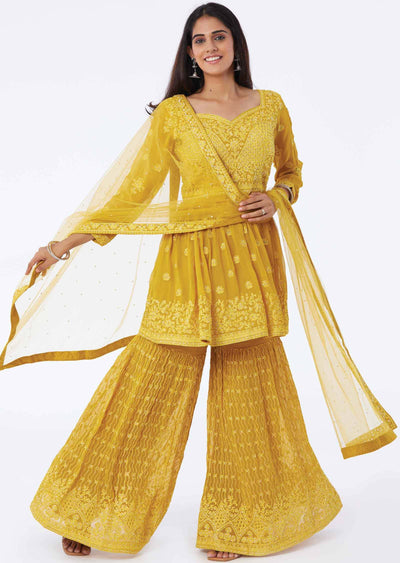 Mustard Georgette Shararas/Ghararas