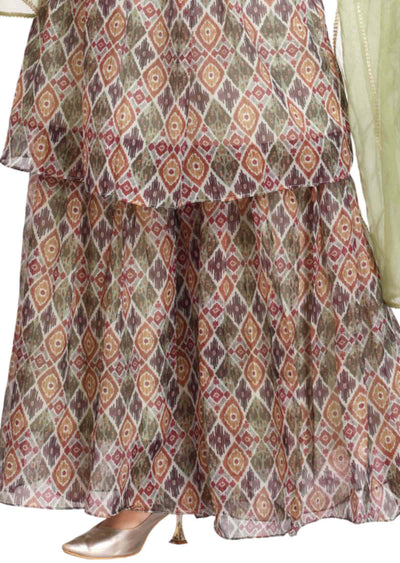 Light green Organza Printed Shararas/Ghararas