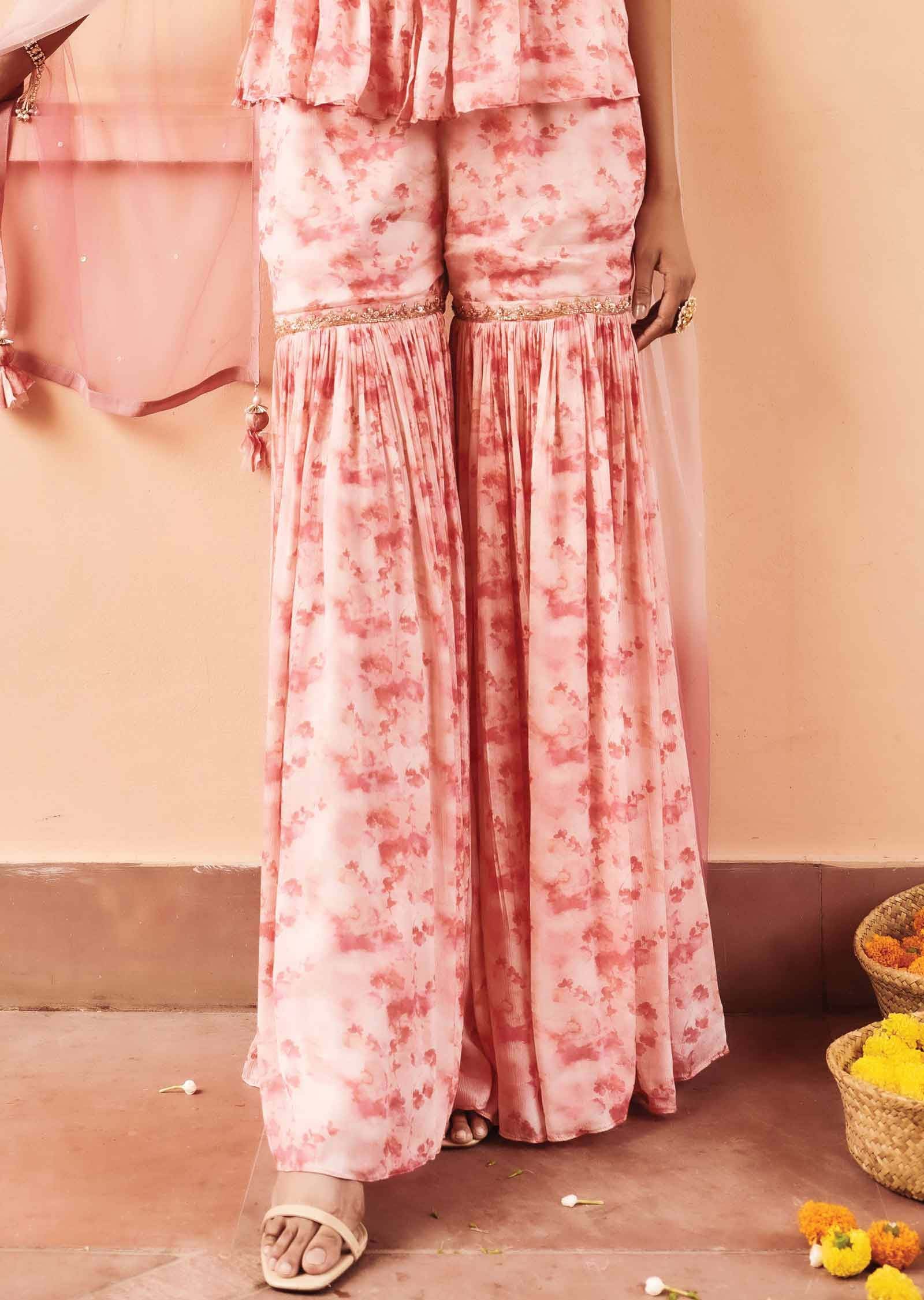 Pink Chinnon Sequins Shararas/Ghararas