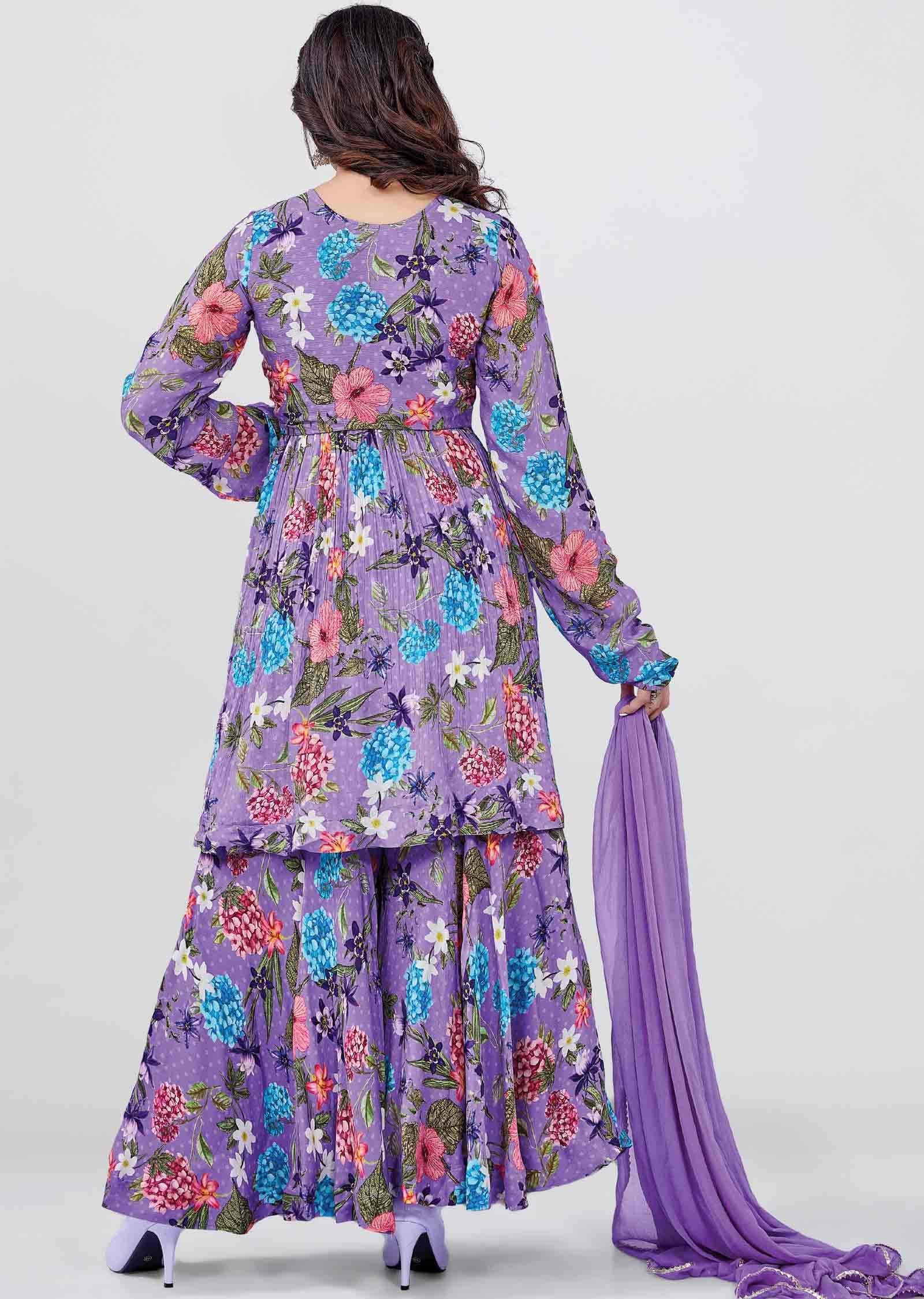 Lavender Chinnon Printed Alia cut Shararas/Ghararas