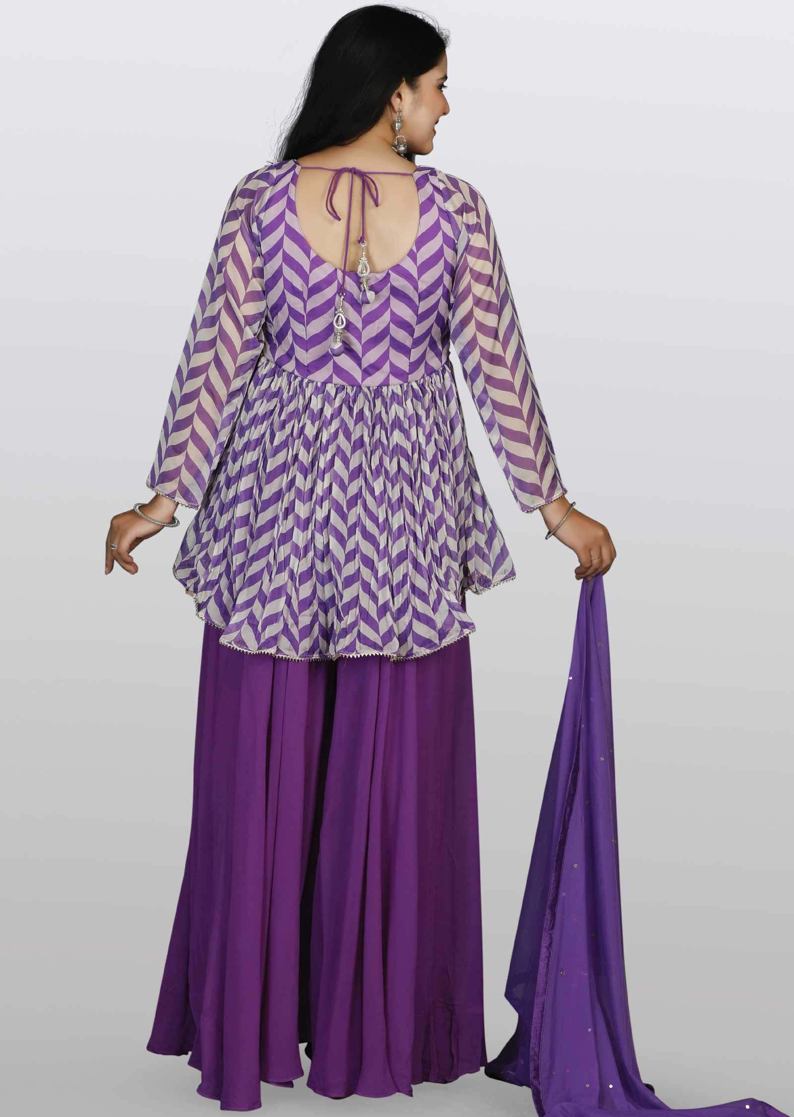 Purple Soft Organza Sequins Shararas/Ghararas