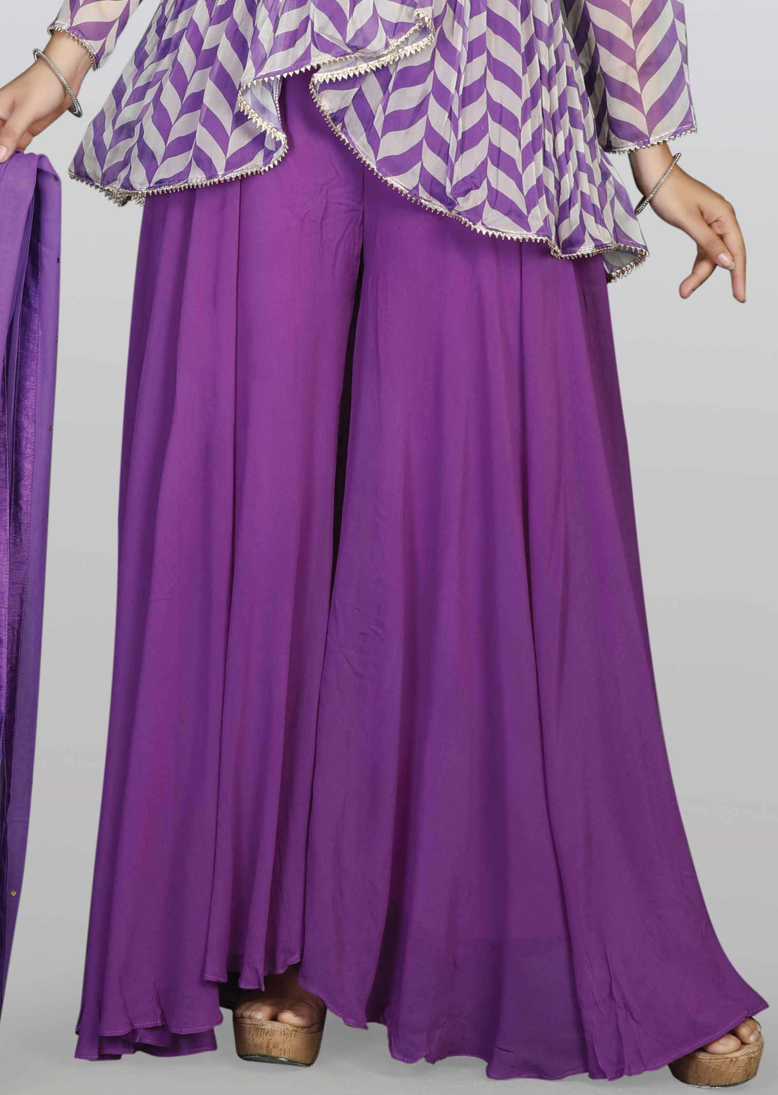 Purple Soft Organza Sequins Shararas/Ghararas