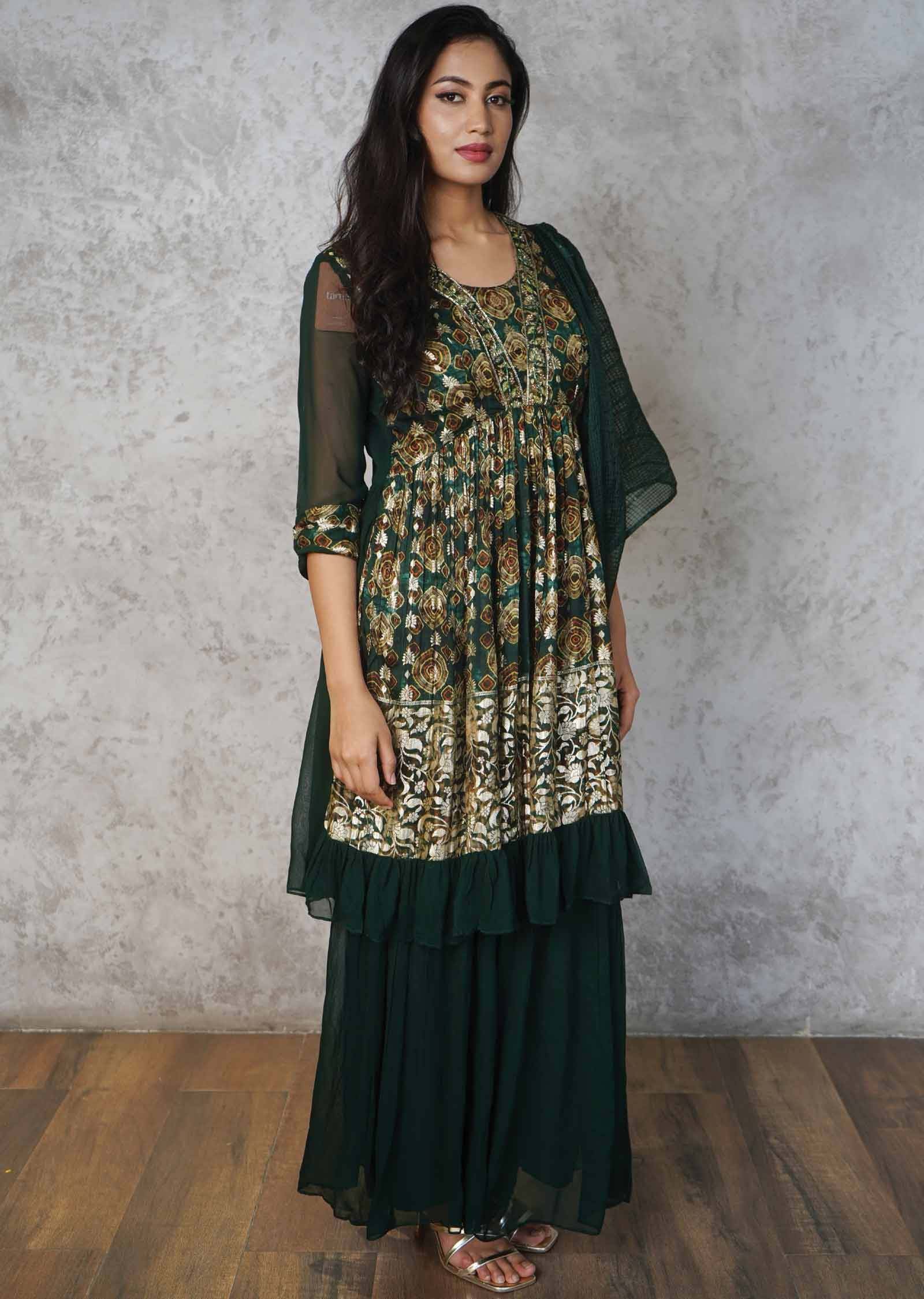 Green Banaras Embroidered Alia cut Shararas/Ghararas