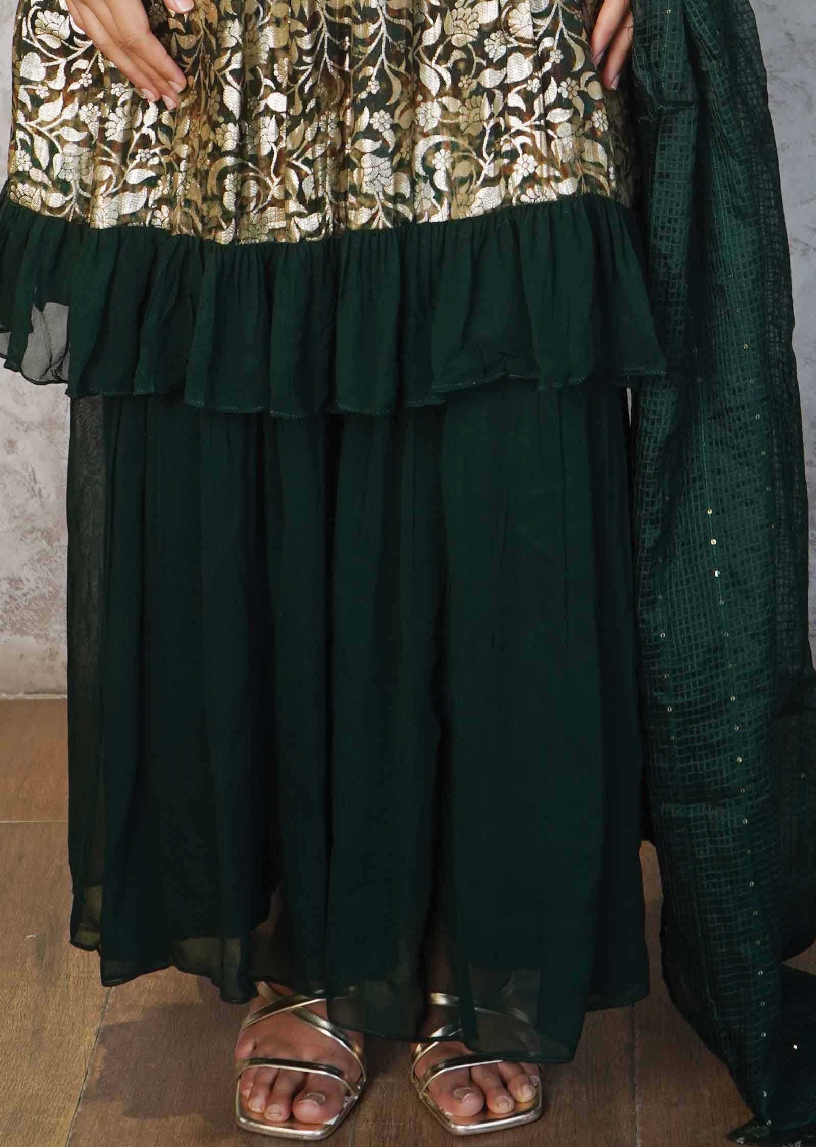 Green Banaras Embroidered Alia cut Shararas/Ghararas