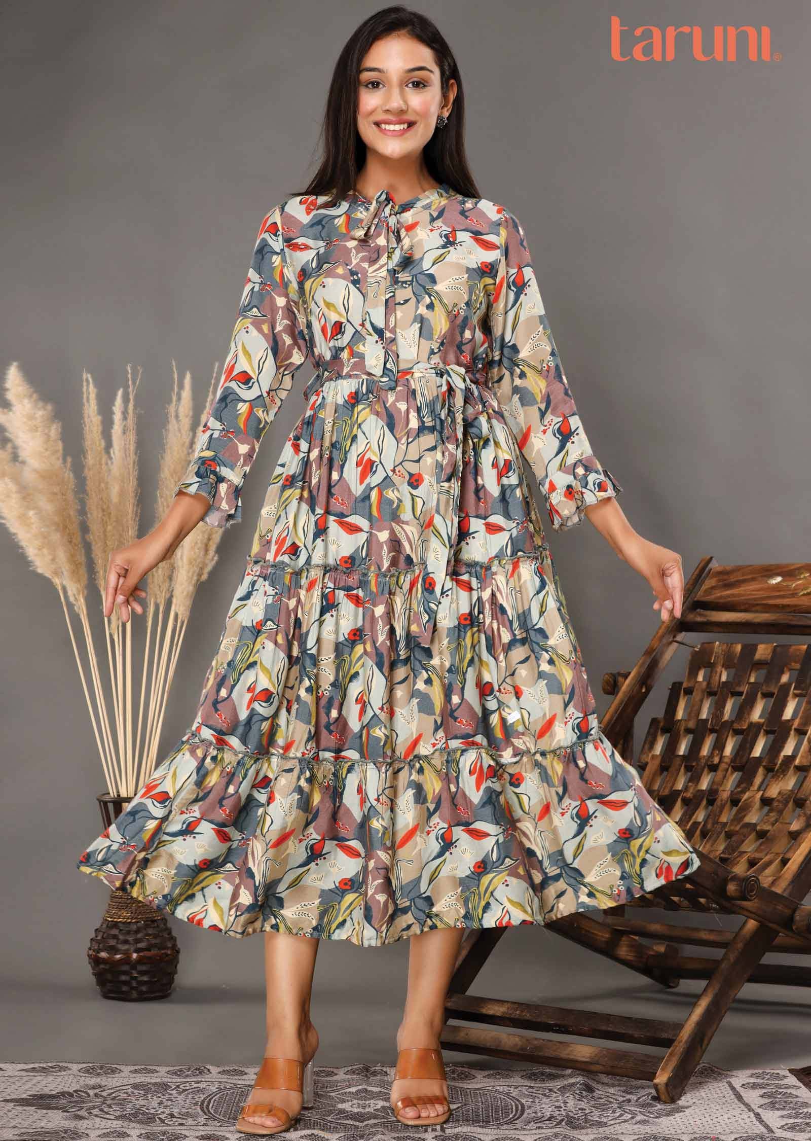 Mullti Muslin Printed Frock Style Kurti