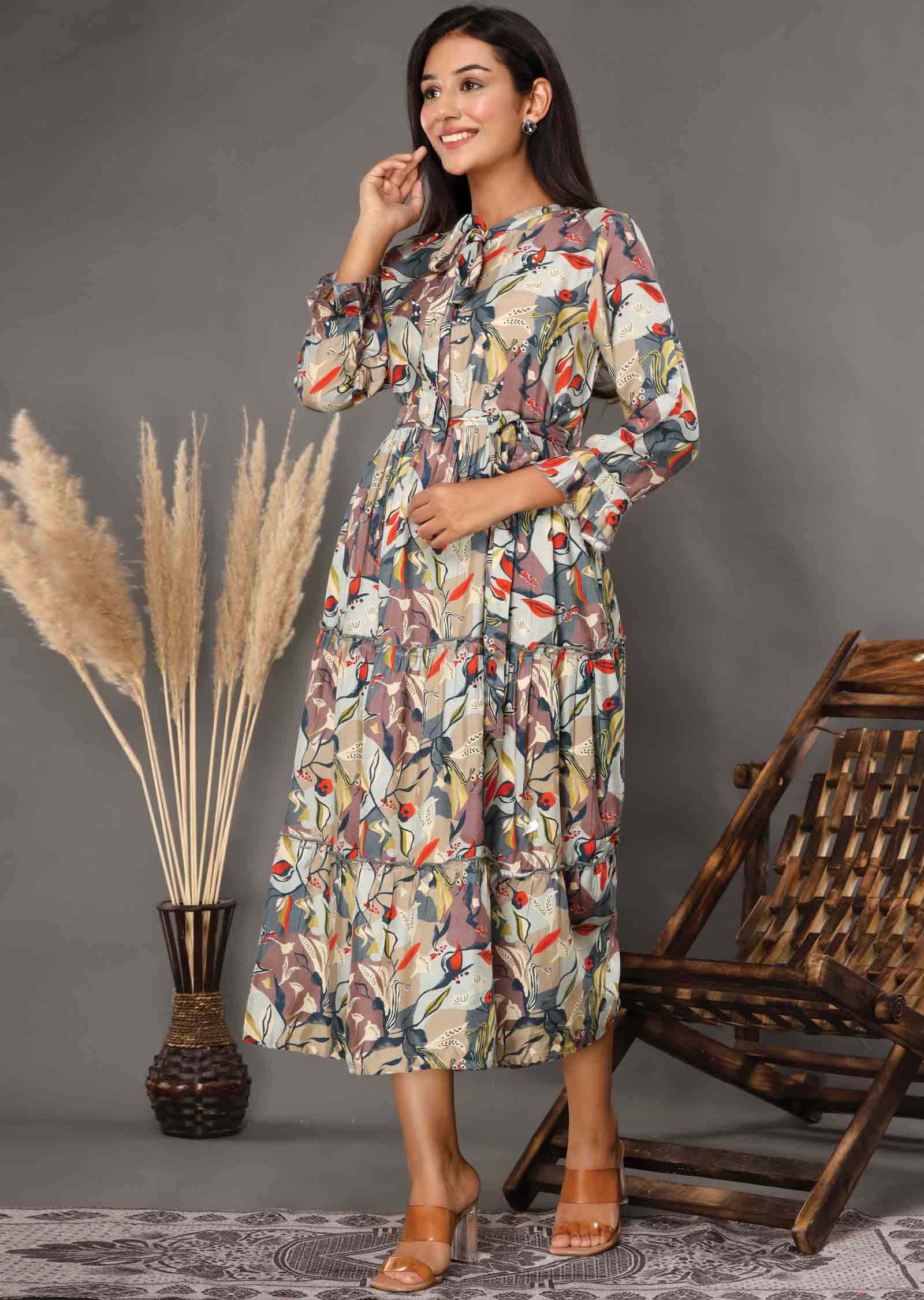 Mullti Muslin Printed Frock Style Kurti