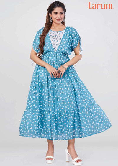 Blue Cotton Kurti Frock Style