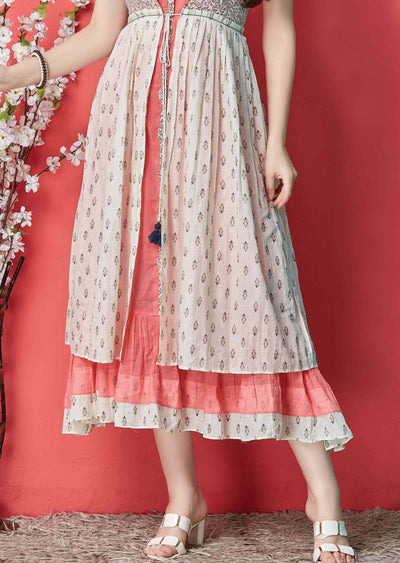 Pink Cotton Printed Frock Style Kurti