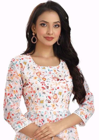 Off white Georgette Printed Frock Style Kurti