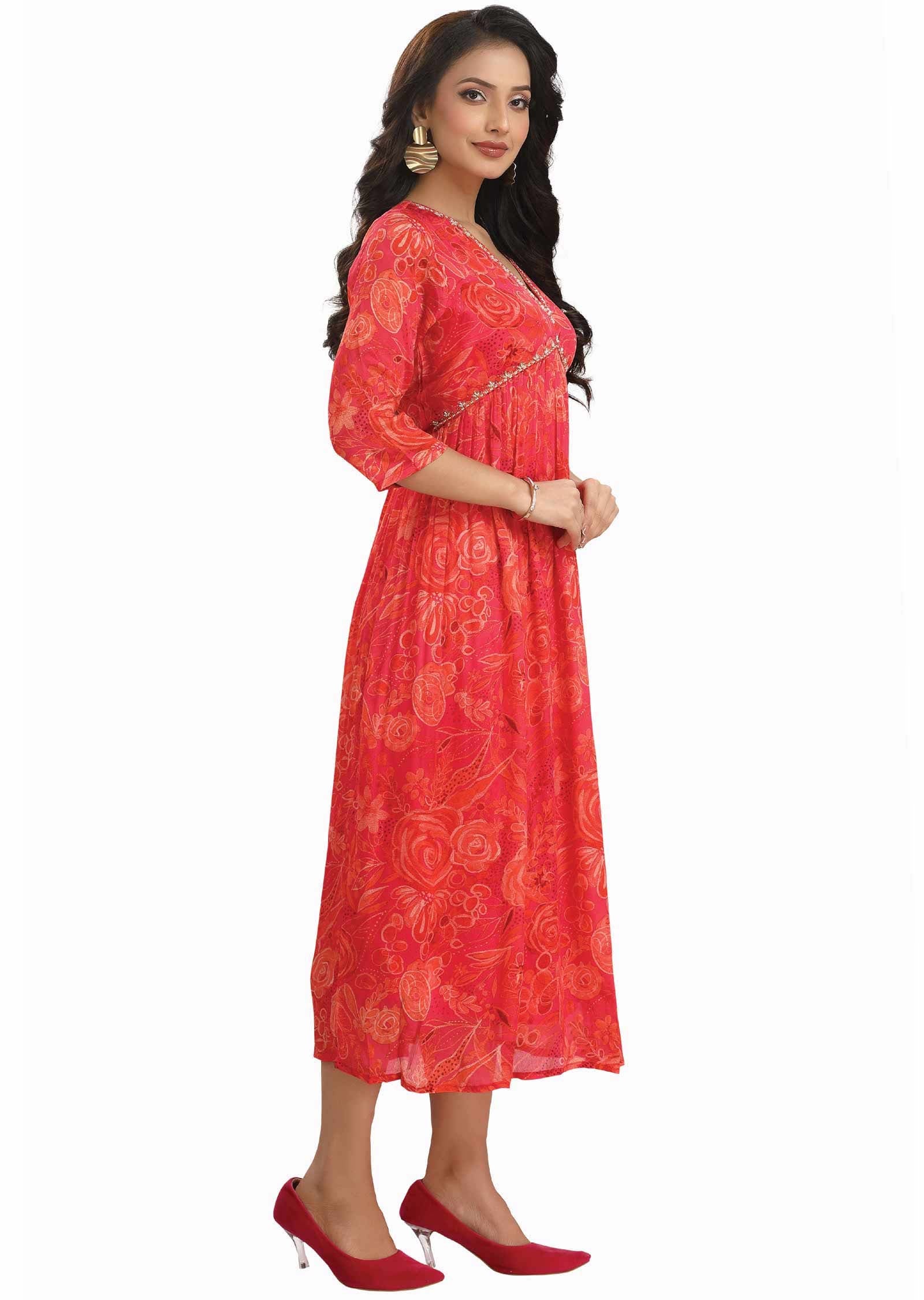 Pink Chinnon Alia cut Frock Style Kurti