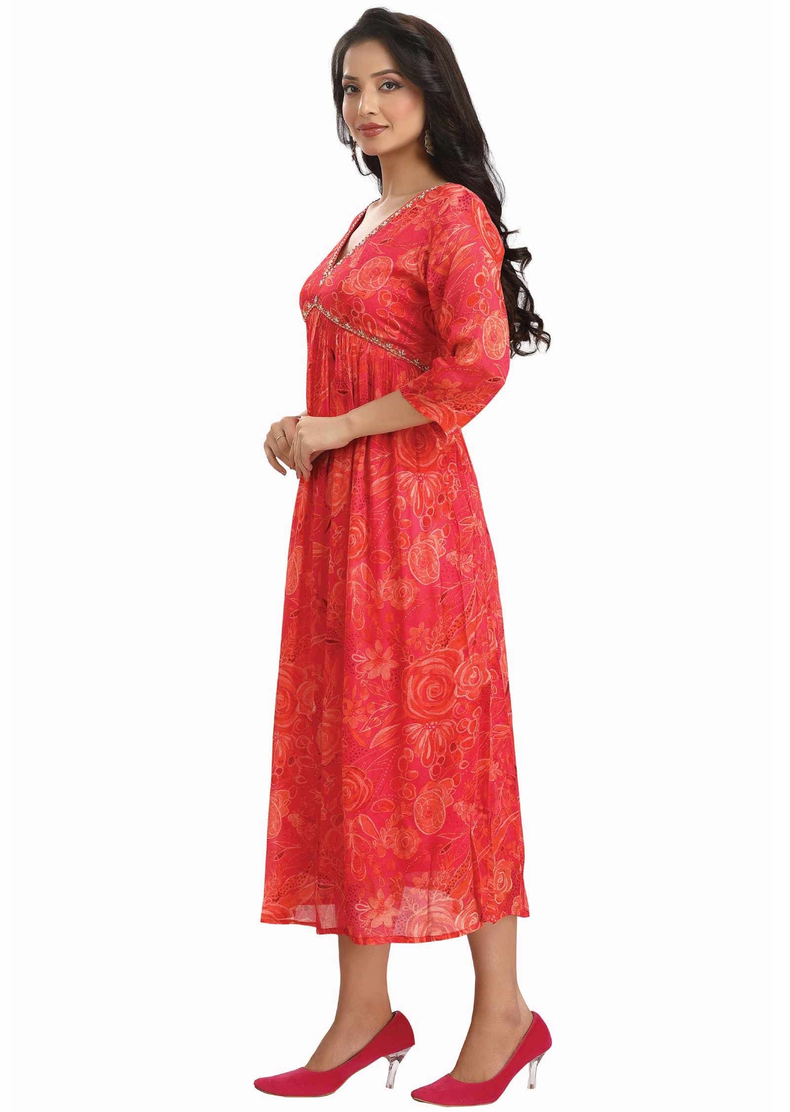 Pink Chinnon Alia cut Frock Style Kurti