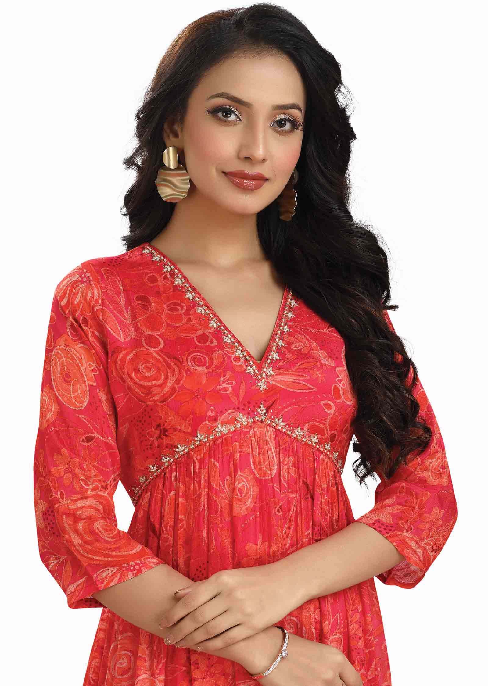 Pink Chinnon Alia cut Frock Style Kurti