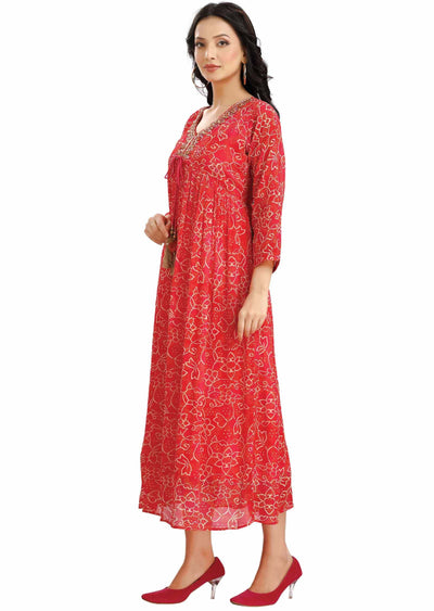 Rani Pink Chinnon Embroidered Alia cut Frock Style Kurti